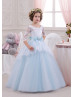 Chic Blue White Lace Tulle V Back Flower Girl Dress